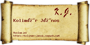 Kolimár János névjegykártya